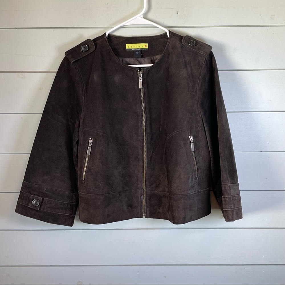 Ashley B Bernardo leather full zip jacket‎ brown women’s size large